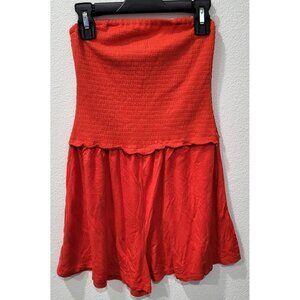 Womens Red Smocked Sleeveless Romper Size S